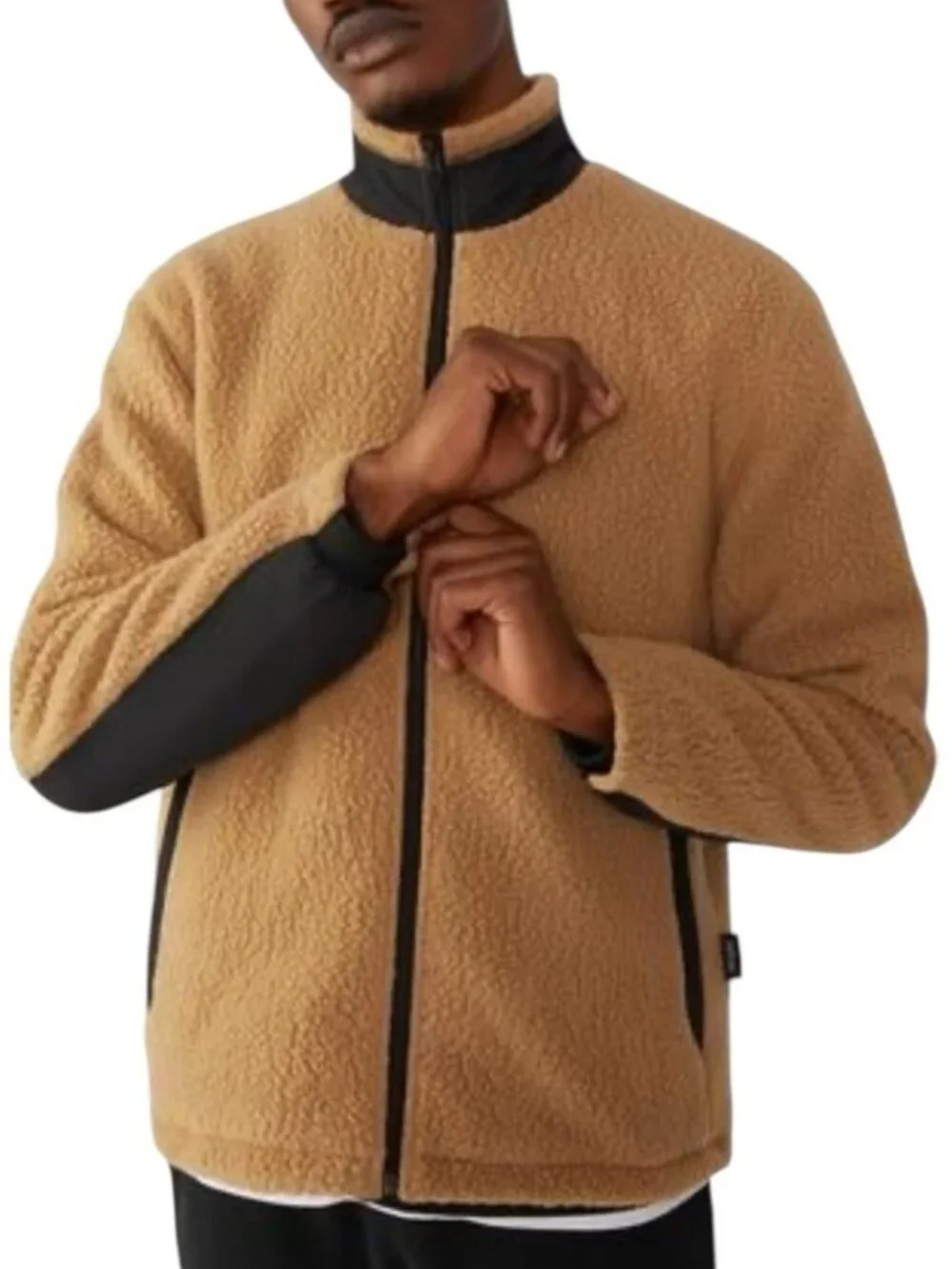 Vallier Polartec Fleece Sherpa Sweater Jacket Men's Size Small Tan Black